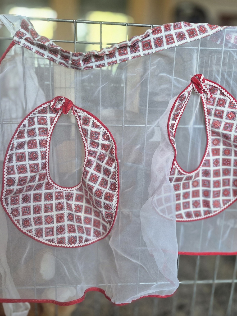 Vintage Half Apron Cottagecore Pinny Baking 1960s 70s Kitchen Linen Sheer Pink